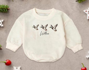 Custom Name Mallard Duck Hunting Baby Romper, Baby Shower Gift