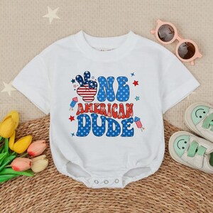 One American Dude First 4th of July,4th July Romper,4th of July Bodysuit,Patriotic Baby Boy Bubble Romper, 4th of July Baby, USA Baby romper