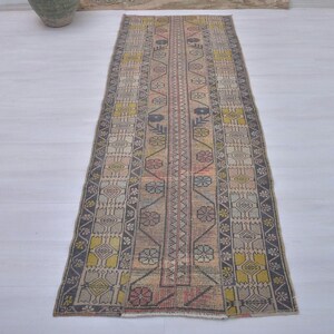 May include: A rectangular, patterned rug with a central design and borders. The rug features a beige background with yellow, red, and blue geometric patterns. The rug is placed on a white surface.