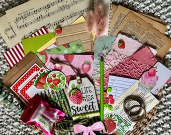 Strawberry Junk Journaling Supplies, Scrapbooking, Emphemra, Art Journal, Crafts