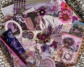 Purple Junk Journal Ephemera Kit: Lavender Scrapbook, Collage Supplies