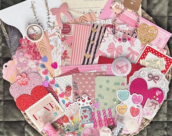 Valentine’s/ Galentine’s Junk Journal Ephemera Kit: Pink Romantic Scrapbook, Collage Supplies, Love Themed