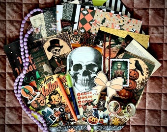 Halloween Junk Journal Kit, Vintage inspired Halloween Ephemera Pack, Spooky Paper Pack, Scrapbooking Supplies, Journal Ephemera