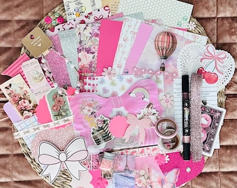 Pink Junk Journal Kit | Scrapbooking Bundle | Coquette Aesthetic Craft Kit | Ephemera Pack | DIY Journal Supplies