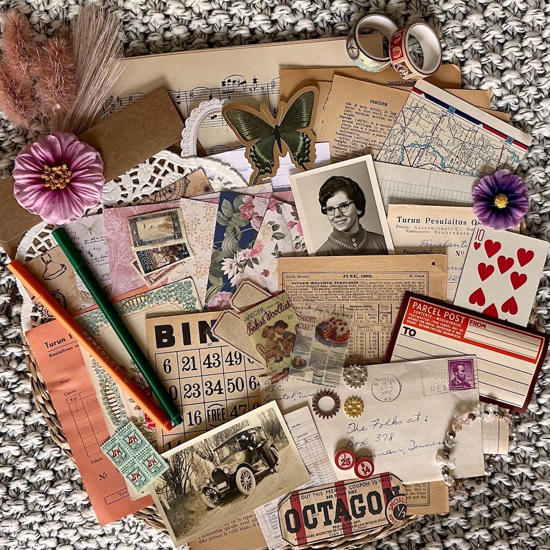 Vintage Inspired Ephemera Junk Journal Kit, Scrapbook, Collage Supplies ...