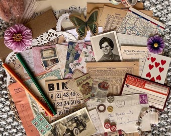 Vintage Inspired Ephemera Junk Journal Kit,  Scrapbook, Collage Supplies
