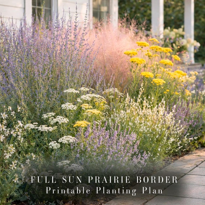 Prairie Border Full Sun Planting Plan PDF | Perennial Border Design | Prairie Garden ...