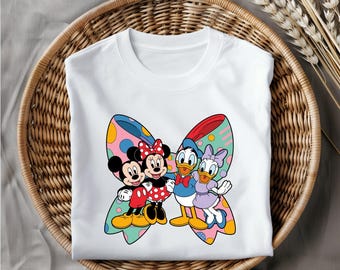 Cartoon Friends Png Clipart, Mickey Minnie Donald Daisy Style Group with Pastel Bow, Cute Family Squad Design for Kids, Instant Download