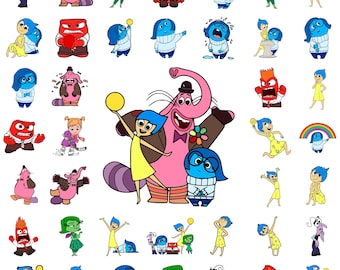 Inside Out 2 SVG PNG-bundel, vreugde verdriet woede angst clipart set, gelaagde Cricut-bestanden, digitaal papier en alfabetlettertype, Instant Download