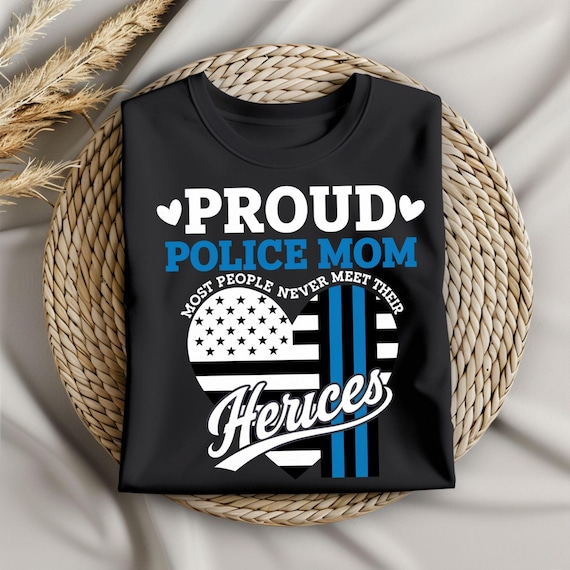 Proud Police Mom PNG Design, Thin Blue Line Flag Heart, Police Family Sublimation Graphic, Law Enforcement Mom Gift, Instant Download