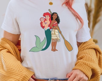 Ariel and Moana Digital Clipart, Summer Princess Printable Design, Cute Mermaid PNG, Tropical Girl Download for Crafts