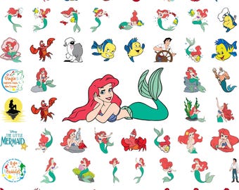 リトル・マーメイド SVG PNG クリップアートバンドル、Cricut 用アリエル＆フランダー昇華ファイル、レイヤードマーメイドベクターデザイン、即時ダウンロード