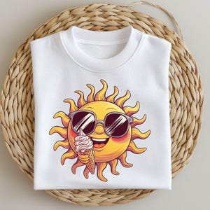 Cool Sun PNG Clipart, Summer Sun with Ice Cream Sublimation File, Smiling Sun Illustration for Beach Shirt, Instant Digital Download