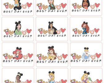 Paquete PNG de Princesas "El Mejor Día de la Historia", 12 imágenes prediseñadas de orejas de ratón, adorable conjunto de castillo de chica gourmet, arte de estilo caricatura, descarga digital instantánea