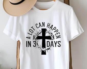Pascua cristiana PNG, muchas cosas pueden pasar en 3 días, diseño de cruz y corona, arte de camiseta de resurrección, descarga digital instantánea