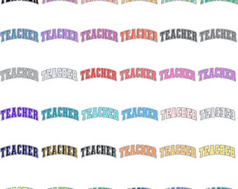 Teacher Word Art PNG Bundle, Colorful Teacher Lettering Sublimation Clipart, Back to School Digital Download for T-Shirt and Gifts