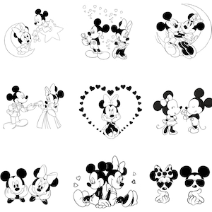 Romantic Mickey Love SVG Bundle, Minnie and Mickey Valentine Clipart Set for Cricut, Couple Heart PNG Files for Sublimation & Print