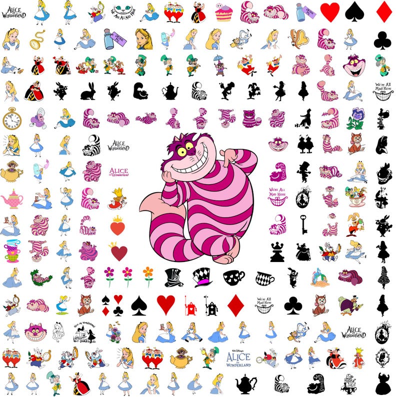 Alice in Wonderland SVG Bundle, Alice SVG, Queen of Hearts PNG ...