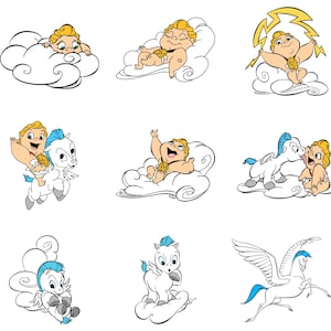 Baby Hercules PNG-Bundle, Baby Hercules & Pegasus Clipart, Hades Megara Shirt Designs, Cricut Schnitt Dateien, Geburtstag Vektor-Set, Download
