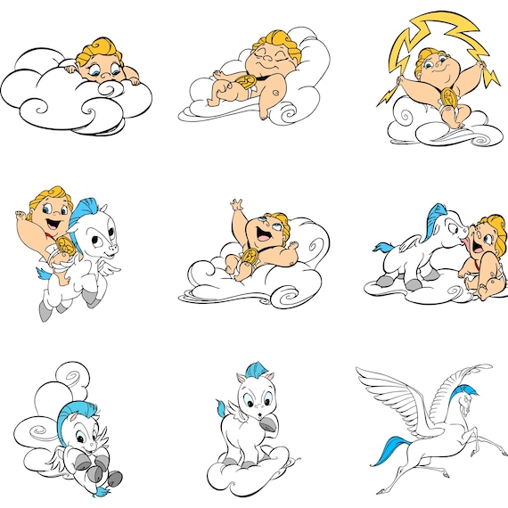Baby Hercules PNG Bundle, Baby Hercules & Pegasus Clipart, Hades Megara Shirt Designs, Cricut Cut Files, Birthday Vector Set, Download