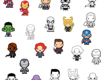 Chibi Superhero SVG Bundle, Baby Superhero Svg bundle, Cute Superhero Avengers Clipart, Spiderman Hulk Clipart, Most famous superheroes svg