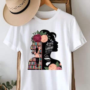 Library Book Girl PNG, Silhouette Floral Reading Woman Art, Book Lover Sublimation Design, Literary Quote PNG Clipart, Digital Download