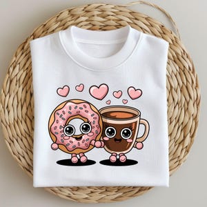 Kawaii Coffee and Donut PNG, Cute Couple Food Clipart for Cricut, Funny Breakfast Love Design, Sublimation Art Digital Download