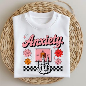 Funny Anxiety Switch PNG, Mental Health Humor Clipart, Skeleton Hand Floral Design for Sublimation Shirts, Instant Digital Download