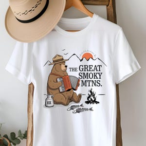 Great Smoky Mountains Bear PNG, Vintage Camping Bear Playing Accordion Art, Campfire Forest Animal Design, Digital Download