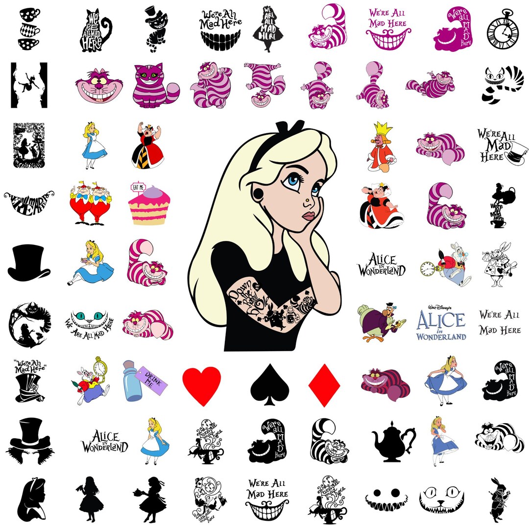 Alice in Wonderland SVG Bundle, Alice SVG, Queen of Hearts PNG ...