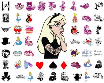 Alice au pays des merveilles SVG Bundle, Alice SVG, Reine de coeur PNG, Clipart princesse, téléchargement numérique, fichiers de découpe pour Cricut et Silhouette