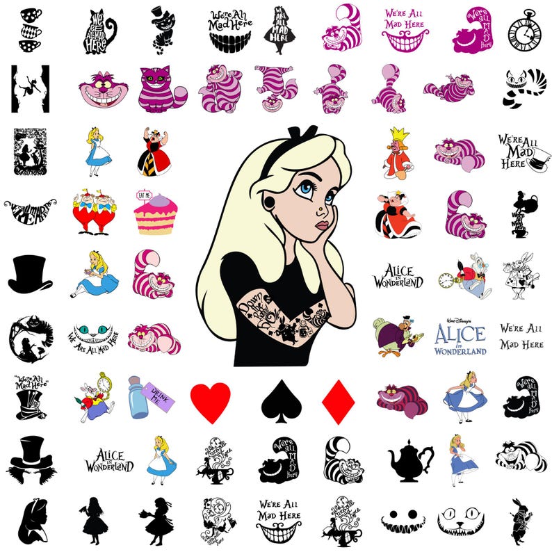 Alice in Wonderland SVG Bundle, Alice SVG, Queen of Hearts PNG ...
