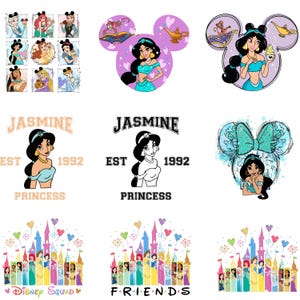 Jasmine PNG Bundle, Princess Jasmine Mickey Ears PNG, 90s Style Clipart, Watercolor Jasmine Svg for Cricut, Instant Digital Download