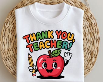Grazie insegnante PNG, simpatica clipart di Apple Pencil per sublimazione, design di maglietta di apprezzamento per l'insegnante, download digitale di regali per la scuola