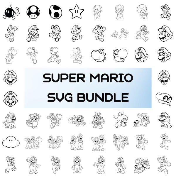 Super Mario SVG-Bundle für Cricut und Sublimation, Mario Clipart-Bundle, Mario Cut-Dateien, druckbares Mario, Luigi svg, digitaler Download