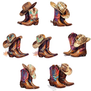 Cowboy Boots and Hat PNG Bundle, Western Sublimation Clipart, Rodeo Country Style PNG, Cowgirl Boots Digital Download for T-shirt Print