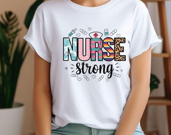 Nurse Strong PNG, Colorful Sublimation Design for Nurses, Leopard and Floral Medical Clipart, Healthcare Hero Digital Download