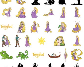 Rapunzel SVG-paket, Rapunzel Svg-filer för Cricut och Silhouette, Prinsessa svg, Trassel födelsedag, Trassel Clipart digital nedladdning