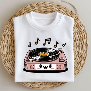 Tocadiscos kawaii PNG, lindo tocadiscos de vinilo retro, diseño de sublimación para amantes de la música, impresión artística musical con estética pastel