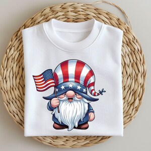 4th of July Gnome PNG, Patriotic American Flag Sublimation Clipart, Independence Day Cute Gnome Art for Shirts & Crafts, Instant Download