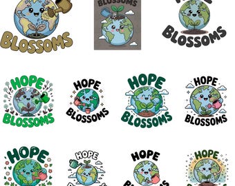 Hope Blossoms Png Bundle, Cute Earth Day Clipart for Eco Designs, Kawaii Globe Digital Art for Shirt, Mug, Sublimation - Instant Download