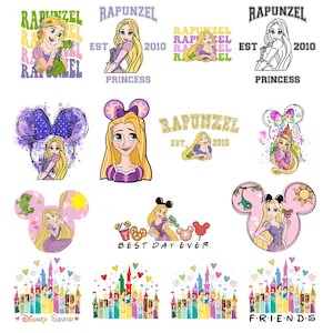 Rapunzel Princess PNG Bundle, Pascal Mouse Ears Clipart, Castle & Best Day Ever Art, Tangled Friends Squad Design, Instant Digital Download