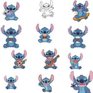 Stitch PNG Clipart Bundle, Cute Stitch Coffee Skateboard Guitar Ice Cream Designs, Kawaii Cartoon Sublimation Pack, Digital Download