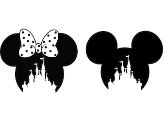 Castello di Topolino e Minnie in formato SVG, Silhouette di orecchie da cartone animato in formato SVG, Testa di Topolino in formato SVG compatibile con Cricut, Castello della principessa in formato SVG, Download immediato