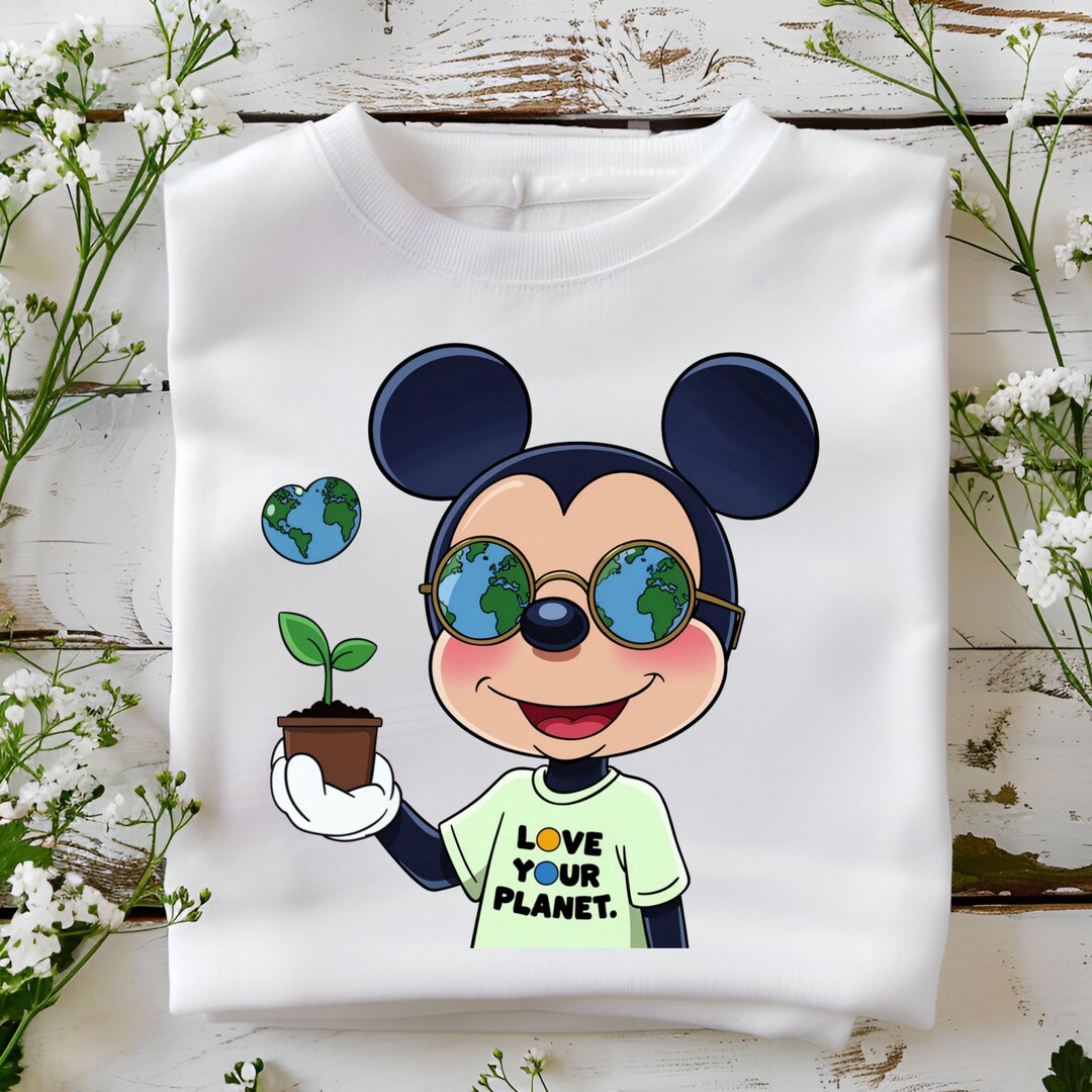 Earth Day Mickey PNG, Love Your Planet Eco Clipart With Seedling and ...