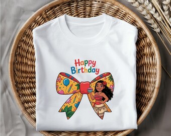 Moana Birthday Cupcake Png, Island Girl with Tropical Bow and Balloons Clipart, Summer Birthday Shirt Design for Kids, Instant Download