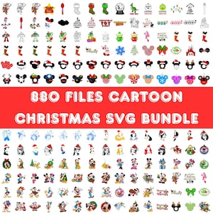 Cartoon Christmas SVG Mega Bundle, 880 Holiday Mickey Minnie Princess Clipart, Christmas Cartoon SVG for Cricut, Digital Cut Files Download