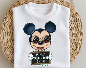 Best Teacher PNG, Cute Teacher Appreciation Clipart, Mickey Style School Design for Shirts, Digital Sublimation File, Instant Download