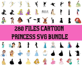Princess SVG Bundle for Cricut, Silhouette Princess Clipart, Tiana, Rapunzel, Frozen, Snow White SVG Files, Fairy Tale Digital Download