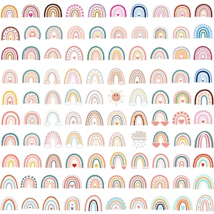 120 Boho Regenbogen Clipart, Regenbogen Clipart, Regenbogen Clipart, handgezeichneter Regenbogen, Boho Aufkleber, Png, digitaler Download